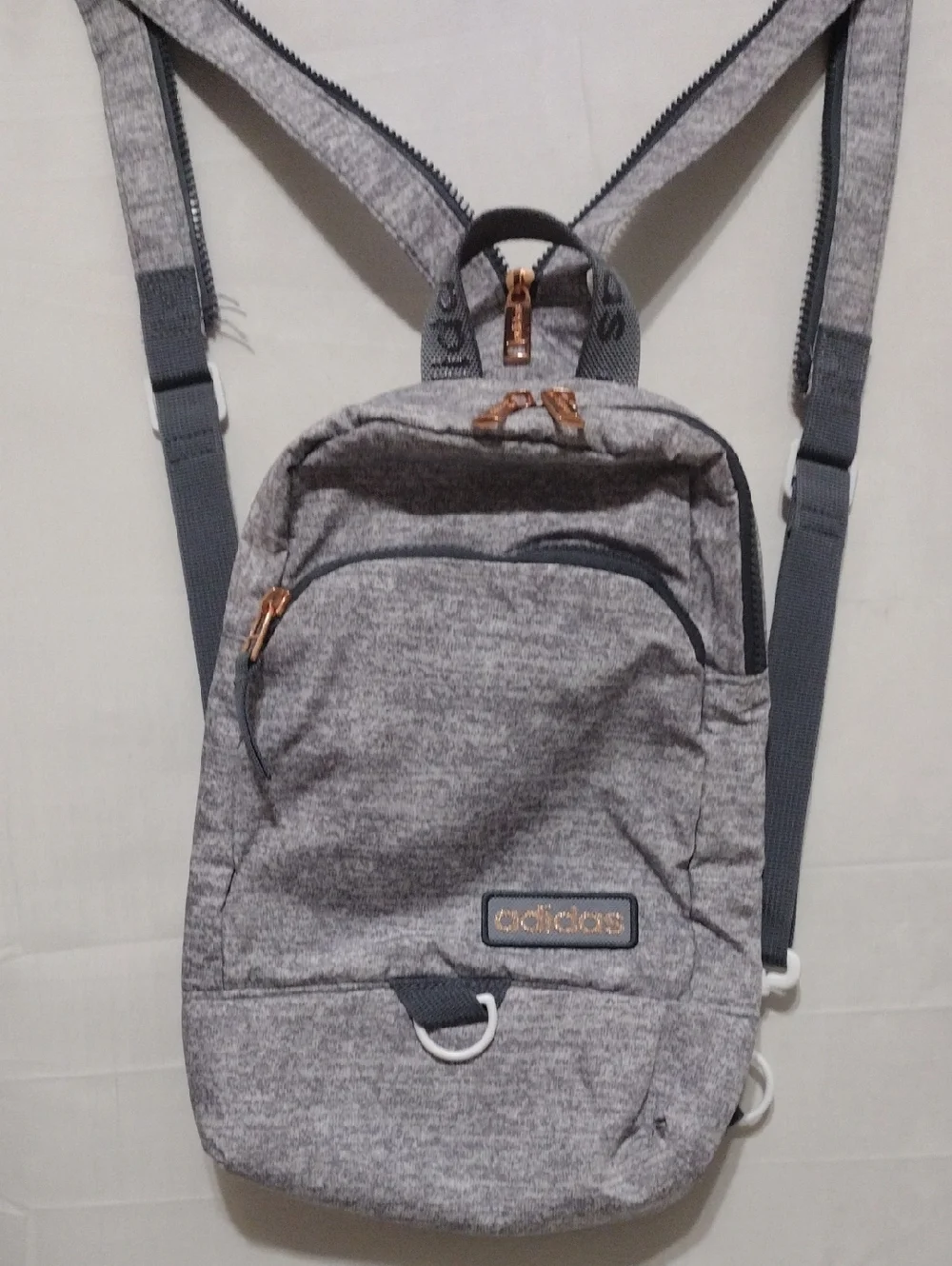 Adidas Convertible Sling Backpack Gray Jersey Rose Gold Athleisure Travel Bag - Picture 4 of 16